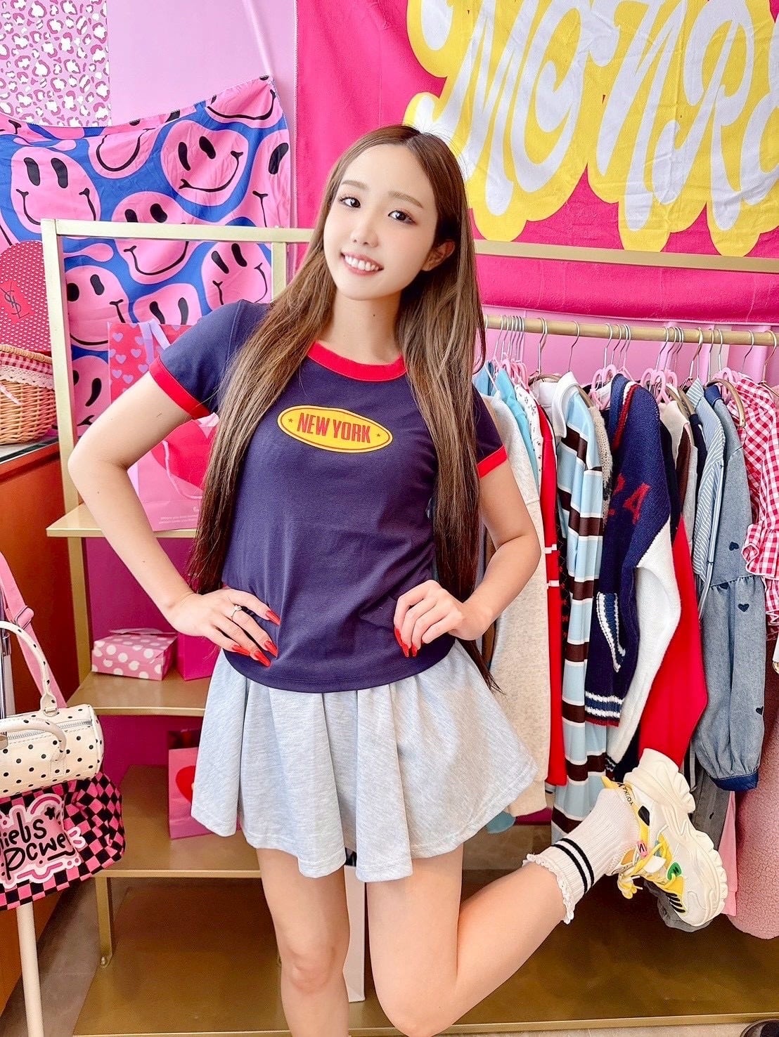 カラーブロックTシャツ♡韓国/レディースファッション/トップス/半袖/ネイビー/レッド/イエロー/カラー(3-412)