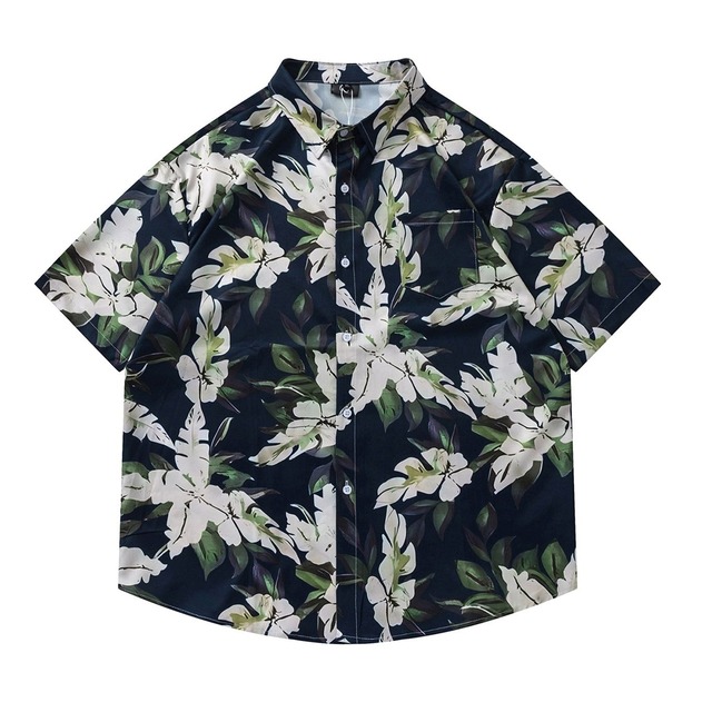 【UNISEX】TROPICAL LEAF PRINT SHORT SLEEVE RELAXED SHIRT M-17831
