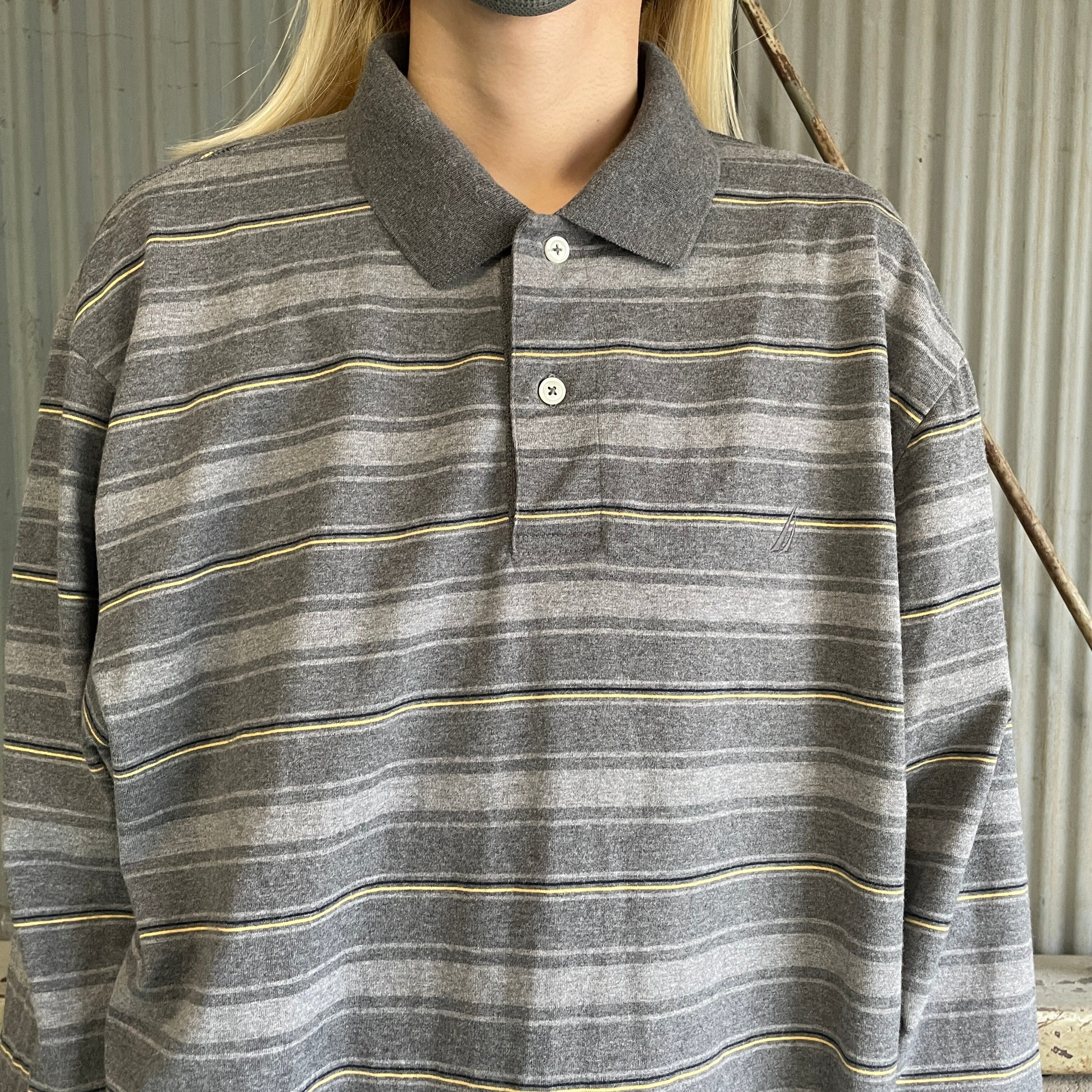 Nautica ノーティカ Tシャツ地 ボーダー 長袖ポロシャツ メンズL 古着