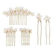 DFsucces パール 髪飾り ヘッドドレス Ｕピン ヘアピン かんざし 和装 撮影 結婚式 ウェディング パーティー 花嫁などの髪飾り用 5個セット (ゴールド)