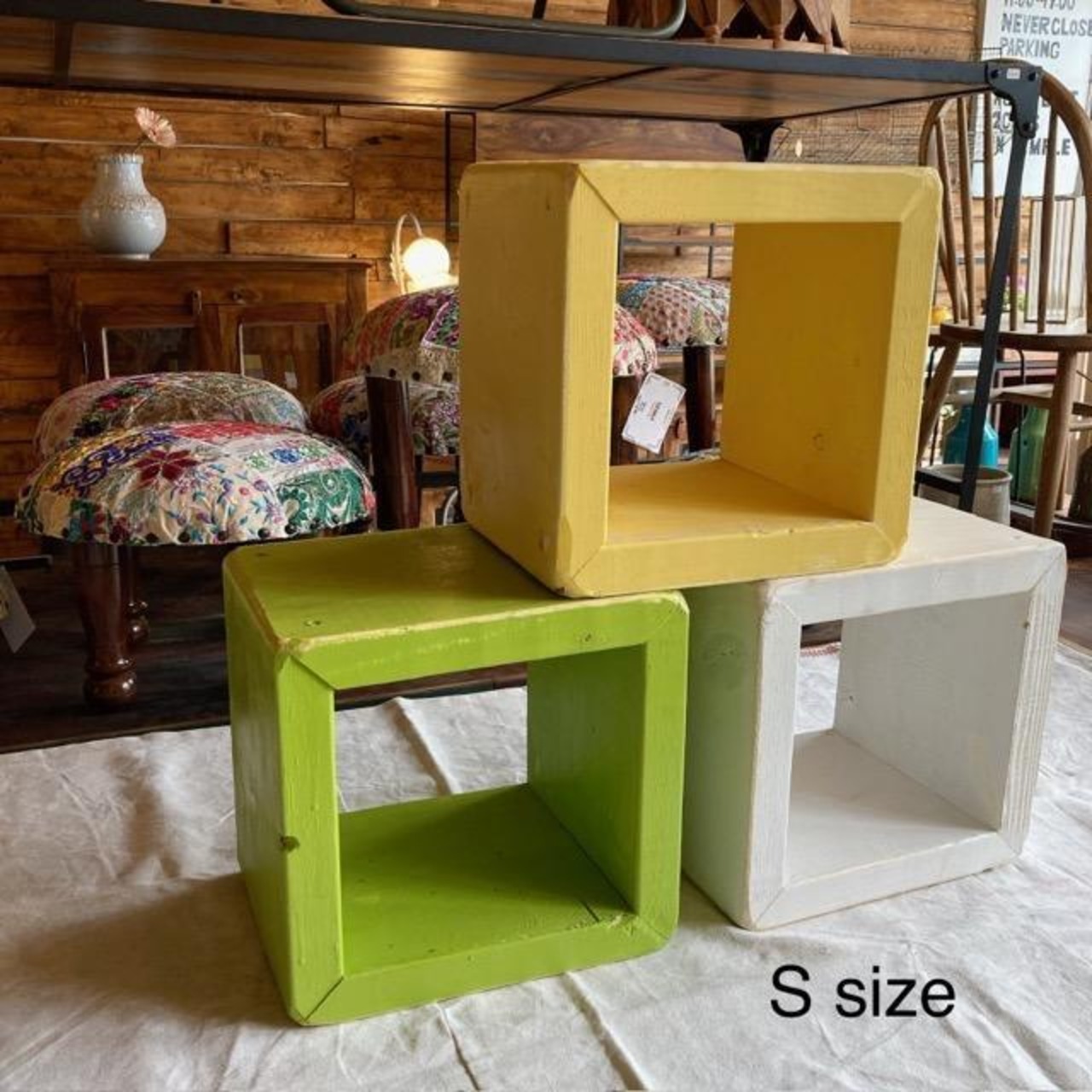 TOPANGA Furniture　カラフルウッドボックス　Sサイズ/グリーン　ピンク　ターコイズブルー　ホワイト　イエロー　レッド　受注生産可能　