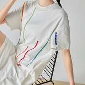 カラーライン刺繍Tシャツワンピース H0089