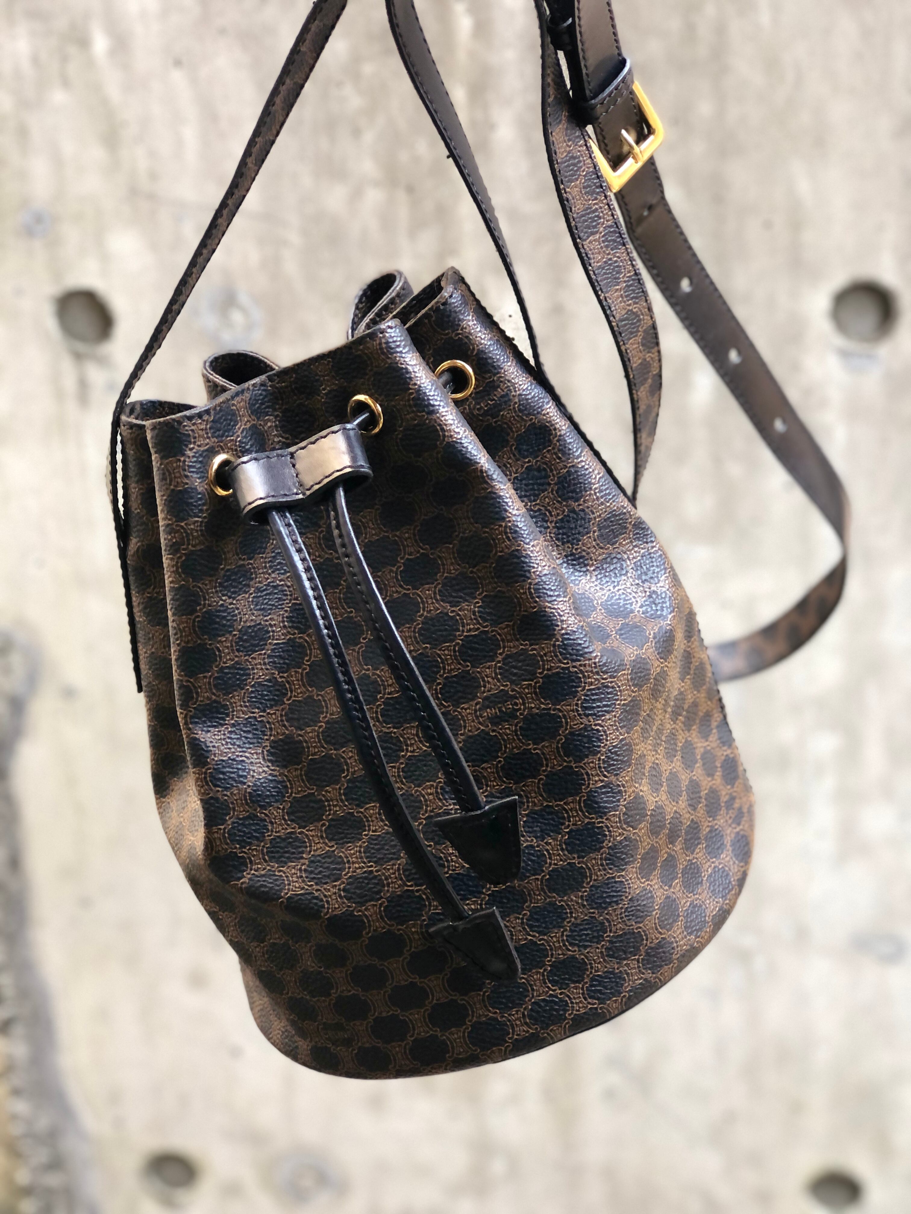CELINE セリーヌ マカダム トリオンフ PVC×レザー 巾着 ミニバッグ