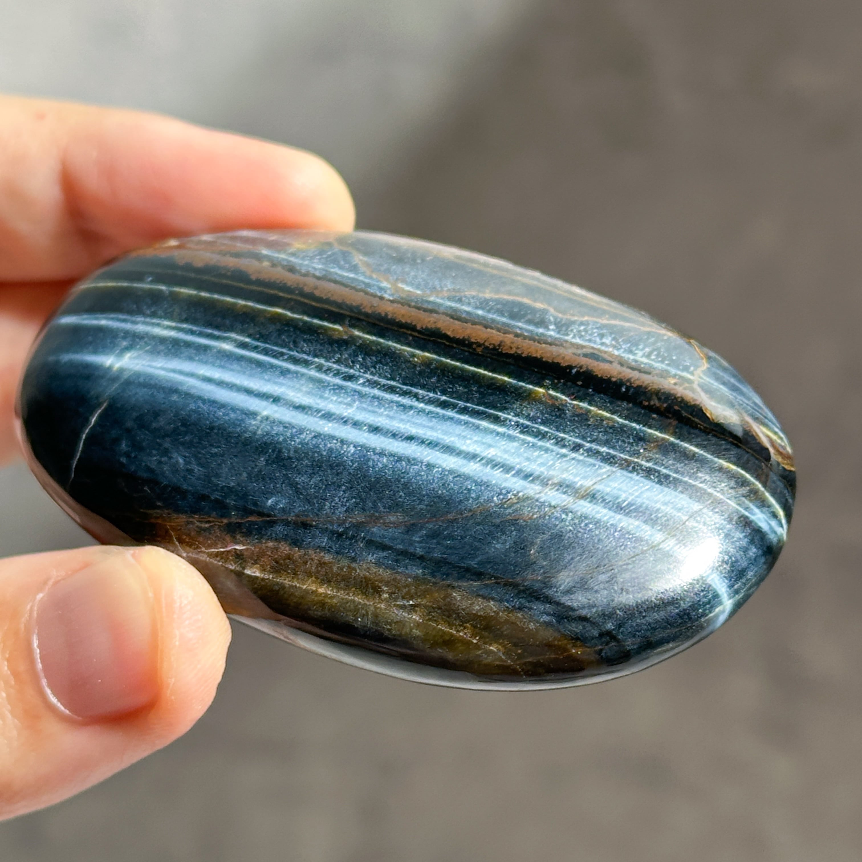 高品質　ブルータイガーアイ　パーム　握り石 ブルータイガーアイ パーム 43◇ Blue Tiger's eye ◇天然石・鉱物