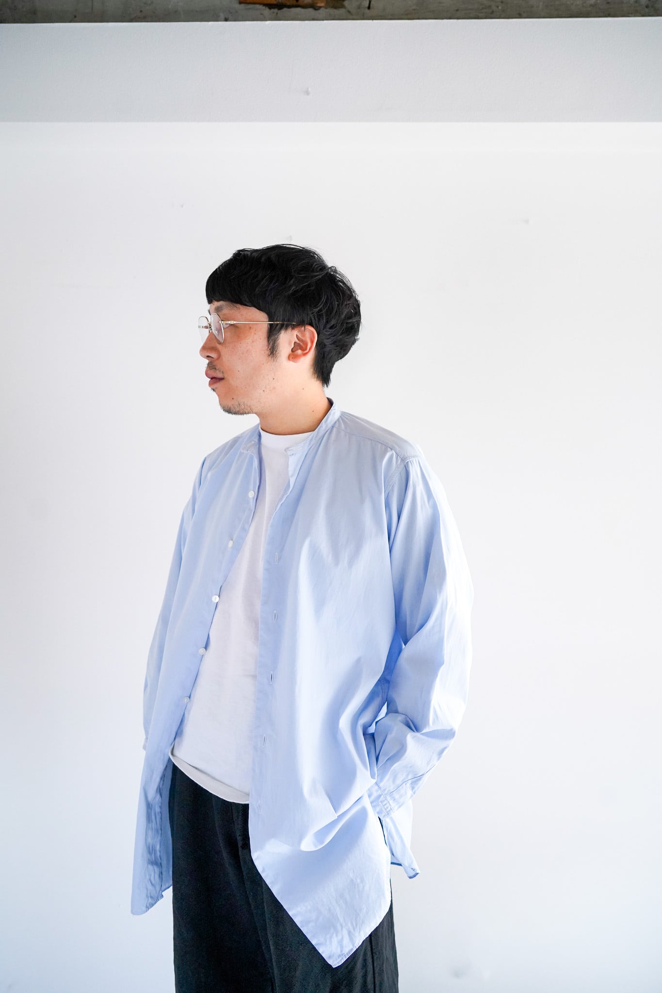 【1950s】"Paul Leyendeckers, Made in Germany" Stand Collar Light Blue Cotton Shirts / 6-44