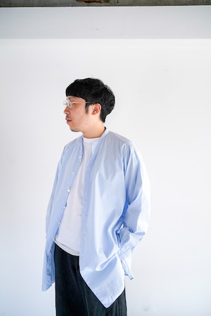 【1950s】"Paul Leyendeckers, Made in Germany" Stand Collar Light Blue Cotton Shirts / 6-44