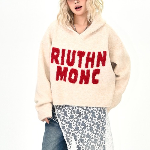 logo cropped knit hoodie　ロゴクロップドニットフーディー　J1364