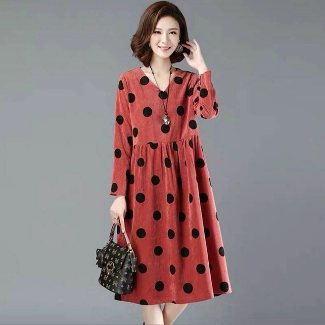 ワンピース レトロ コーデュロイワンピース 水玉 長袖 Aライン ミモレ丈フレアスカート ワンピース 謝恩会 二次会 パーティー お呼ばれ Ukiukionepicec ワンピース レトロ コーデュロイワンピース 水玉 長袖 Aライン ミモレ丈フレアスカート ワンピース 謝恩会 二次会 パーティー お呼ばれ Ukiukionepicec