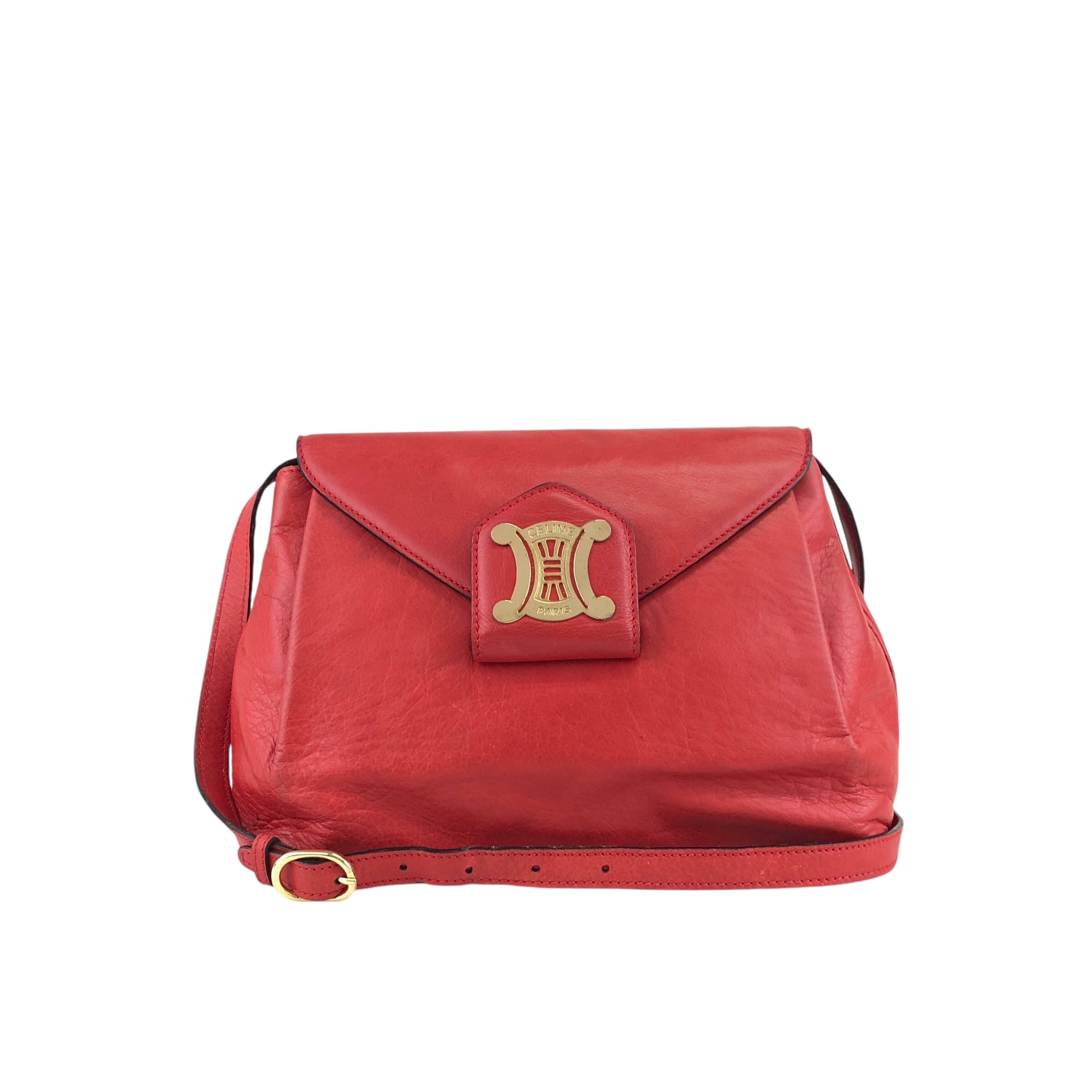 CELINE セリーヌ ショルダーバッグ レッド ブラゾン レザー vintage