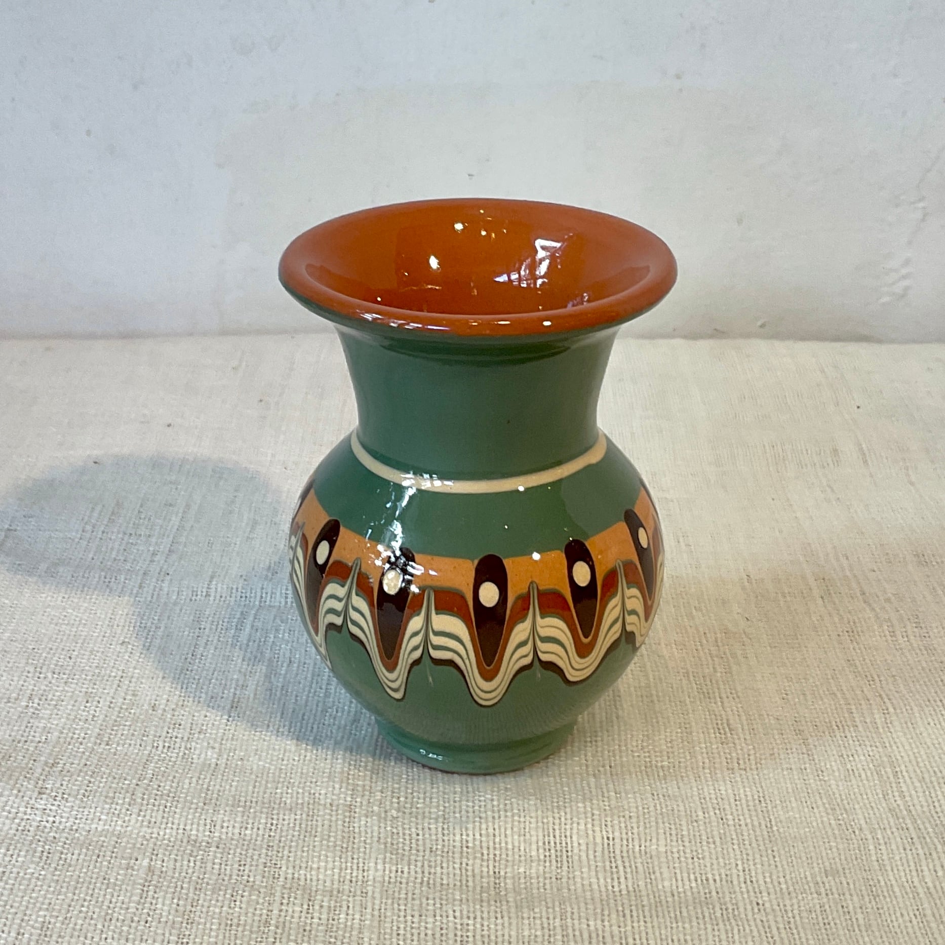 ブルガリア陶器】トロヤン陶器のミニベース（青・緑・黄） | 照明