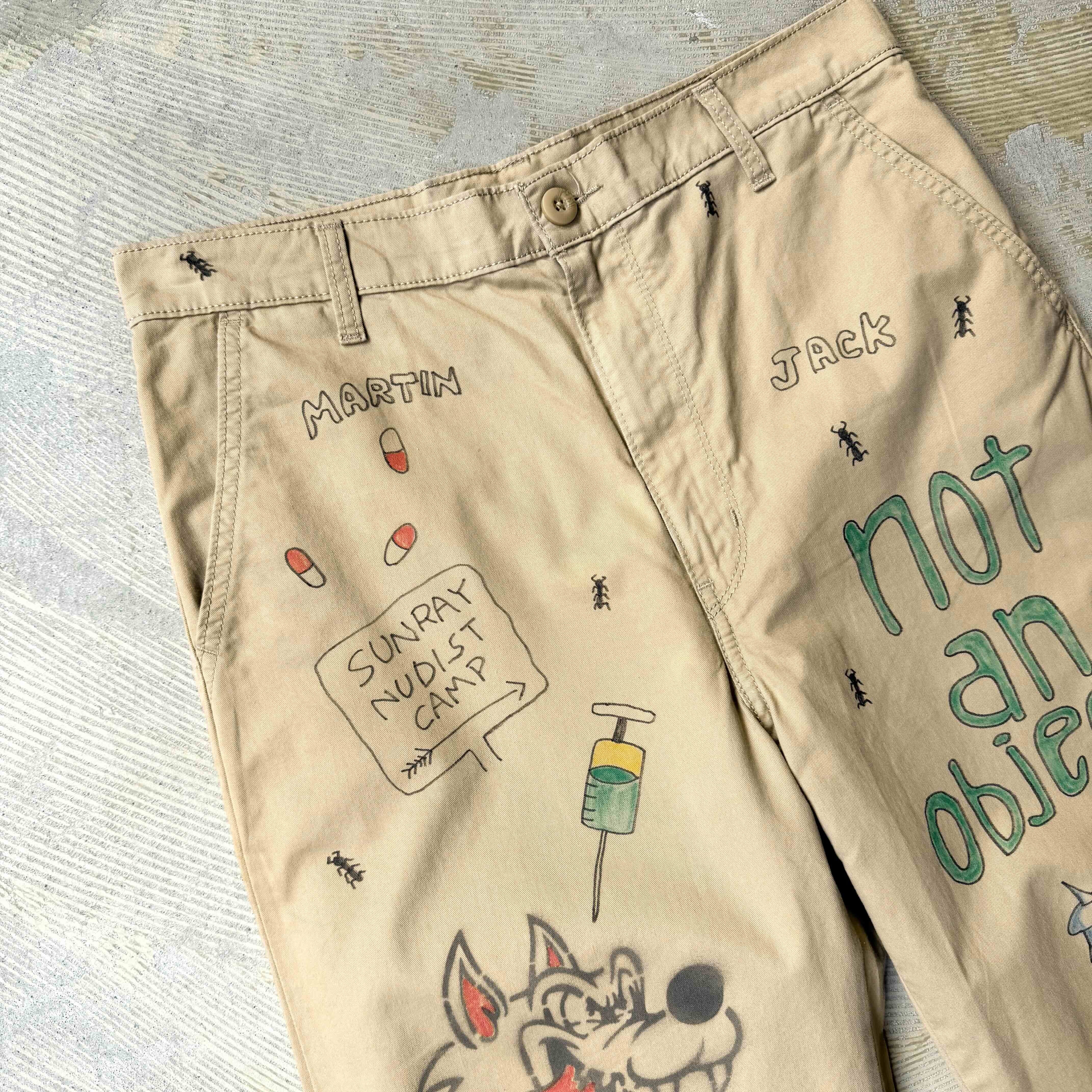 HAND PAINTED ART STENCIL MEMORIAL WIDE PANTS / ハンド ペイント