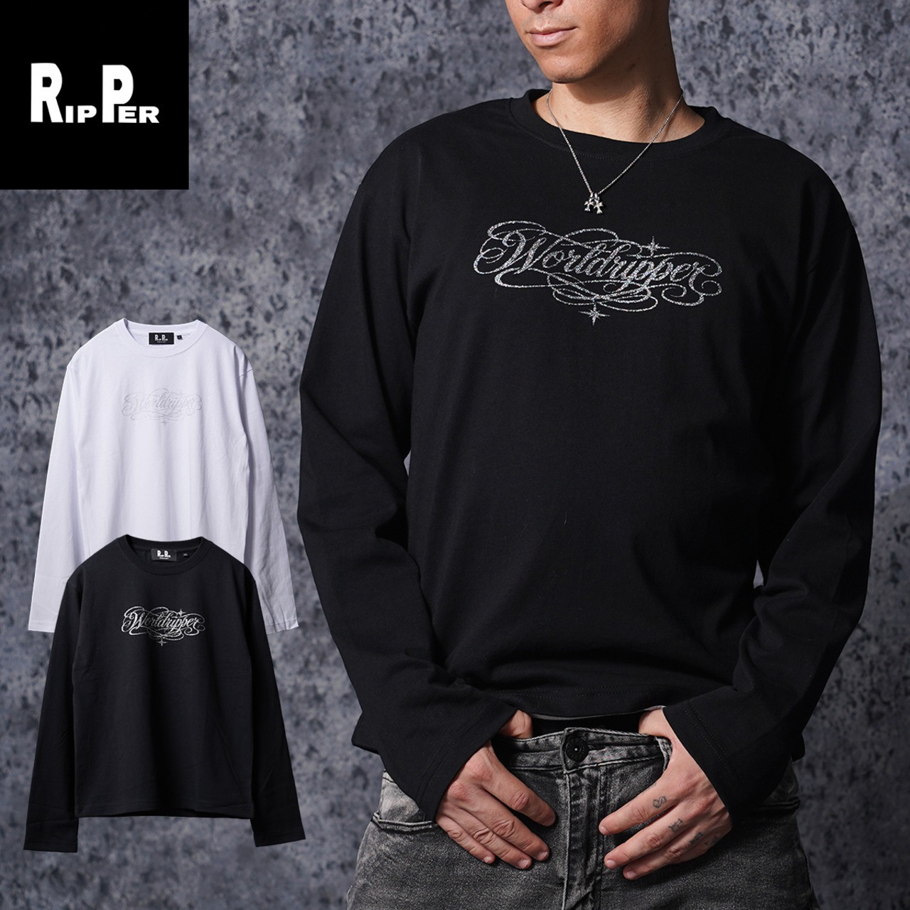 ◆ラメ加工 レタリングロゴ L/S Tee◆rp-26102