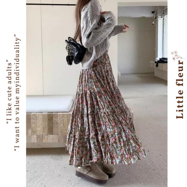 クラシカル花柄ロングスカート　L0450