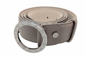 ブルガリ ベルト ブルガリブルガリ ラウンド バックル 37891 型押し レザー 4ｃｍ幅 グレー系 100ｃｍ 革製 メンズ 紳士用 BVLGARI  【中古】0703h1667