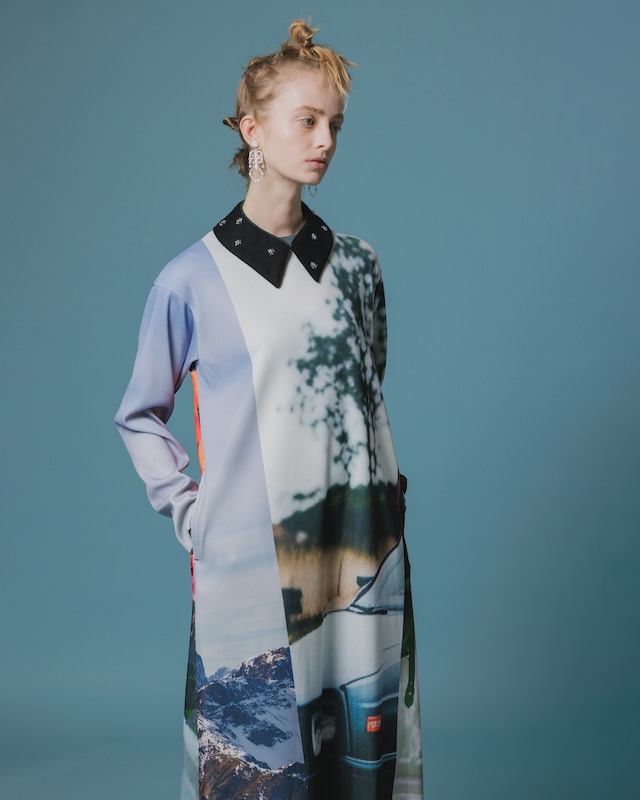 【NON TOKYO ノントーキョー】 / PRINT RIB L/S ONE-PIECE プリントリブ長袖ワンピース / COLLAGE