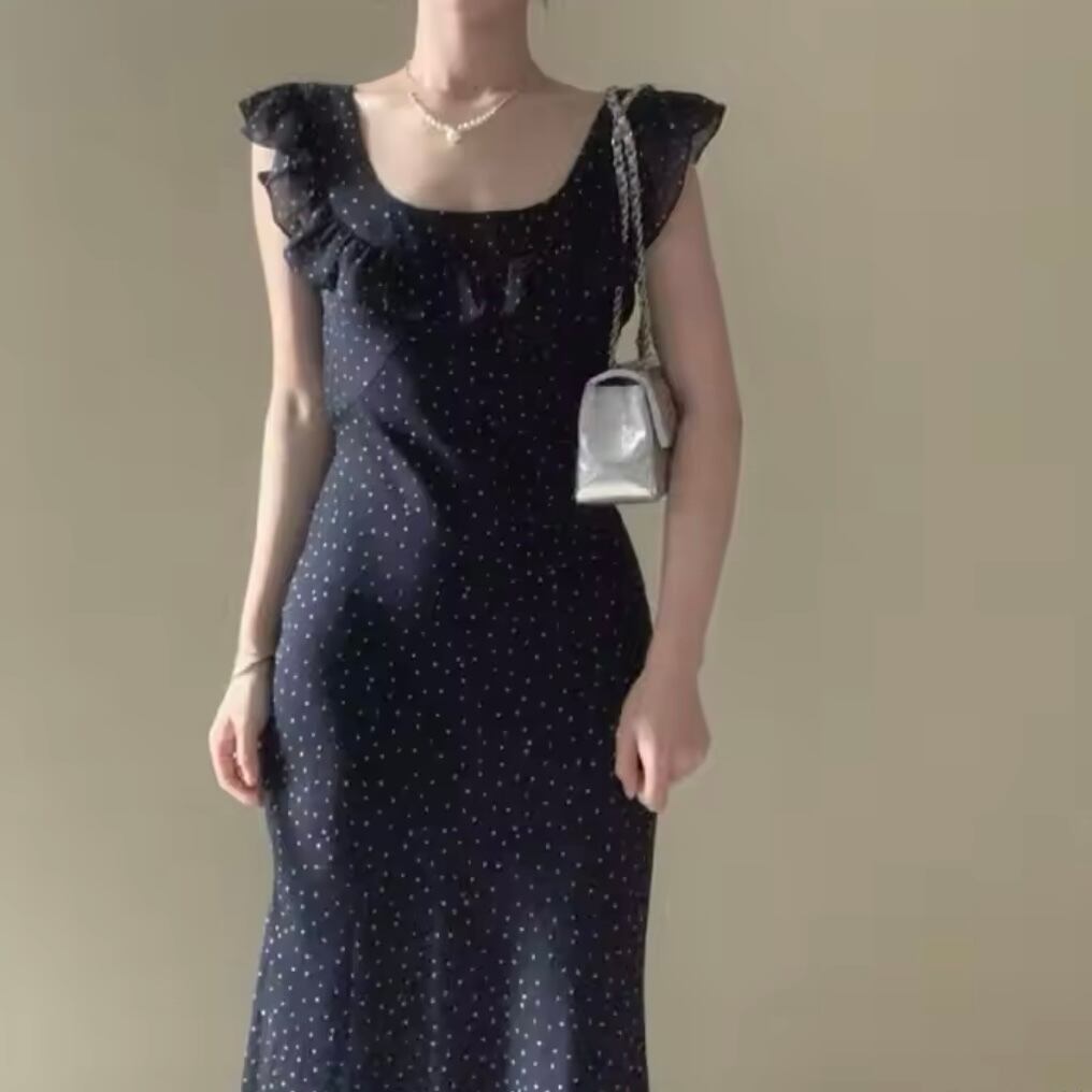 ドット柄バックリボンワンピース