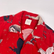 Karl Helmut カールヘルム 馬 ホース デザイン レーヨン 長袖 開襟シャツ /レッド系 メンズ