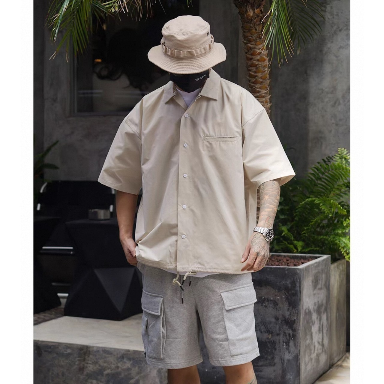 Plain open collar boxy shirt 1458 - 14