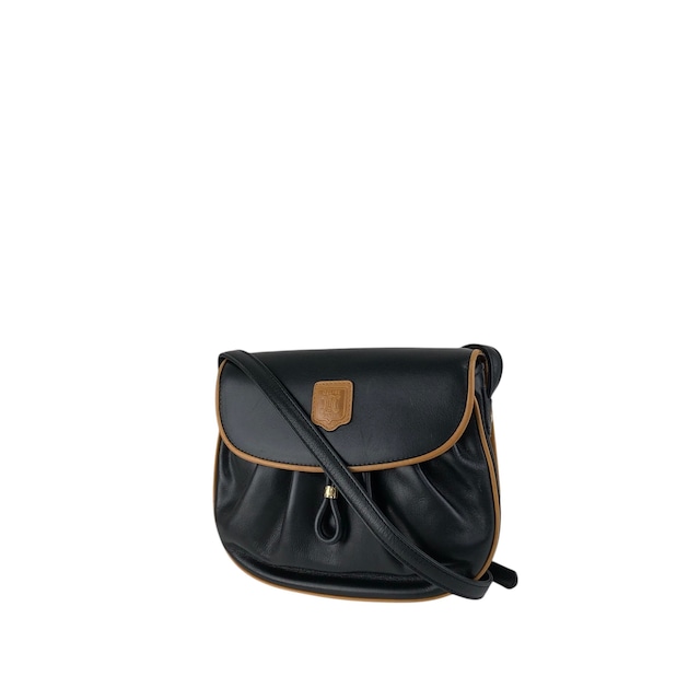 CELINE セリーヌ ショルダーバッグ ブラック×ブラウン ブラゾン型押し PVC レザー フラップ vintage ヴィンテージ オールド f8fsrs