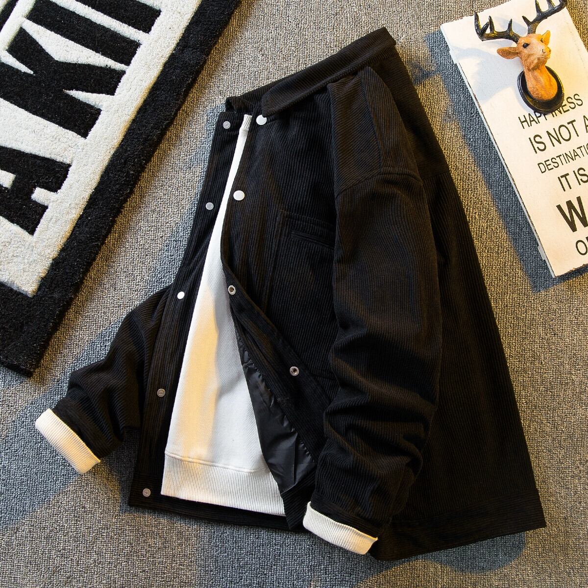 横型ファッションメイラードブラウンコーデュロイジャケットメンズ春秋
