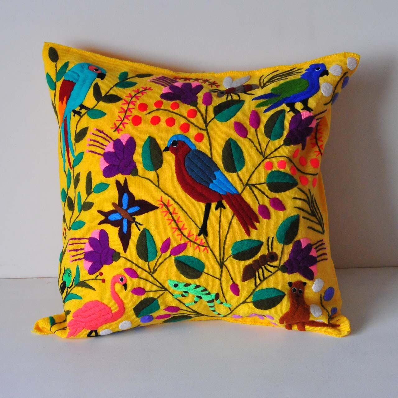 メキシコの手作りテナンゴ刺繍クッションカバー メキシコのオトミ テナンゴ ランバークッションカバー、23 x 19 インチ