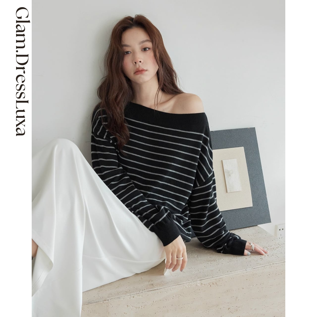 オフショル Border Knit Top/2color_T1545