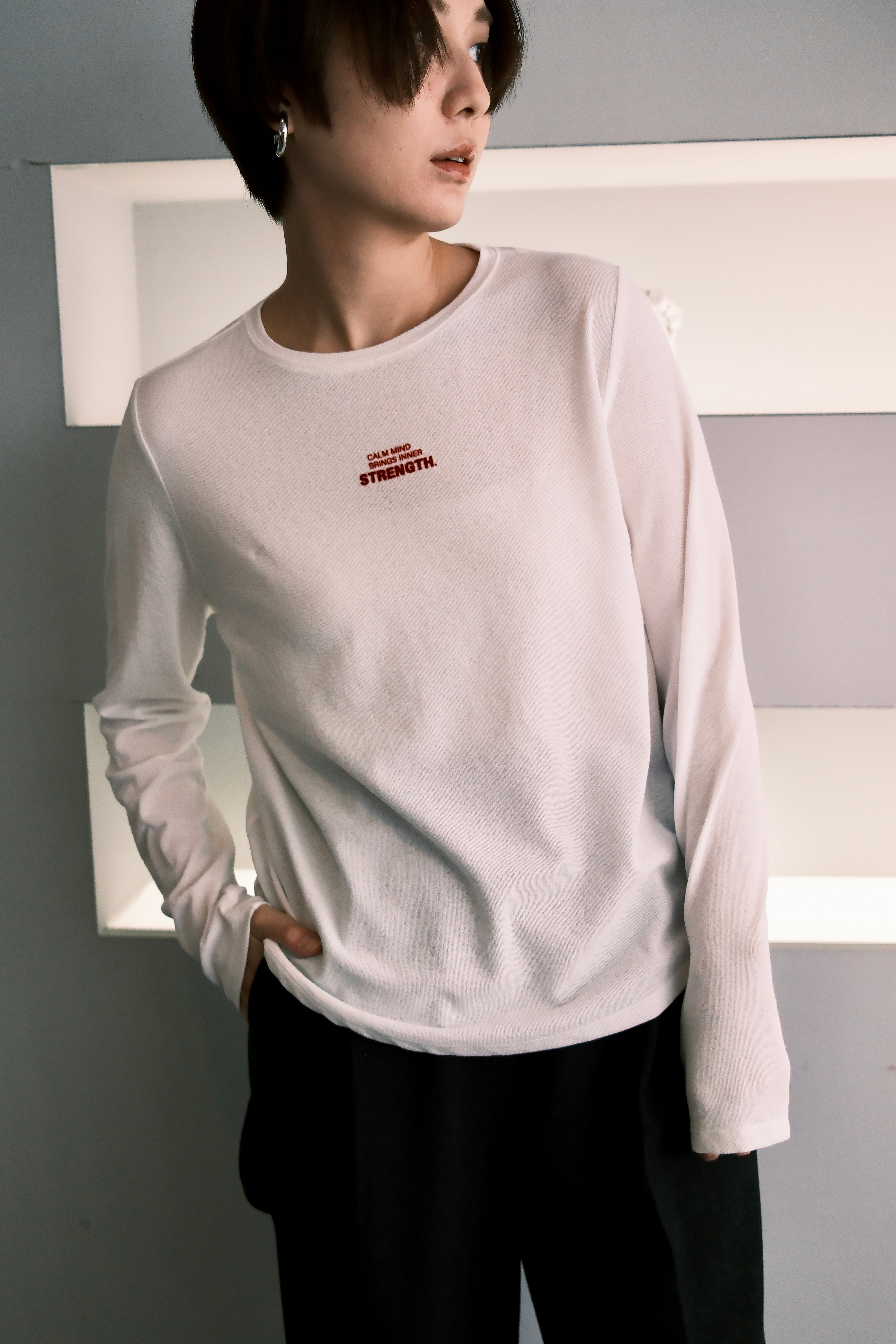 flocking print Tshirt フロッキープリントロングTシャツ White