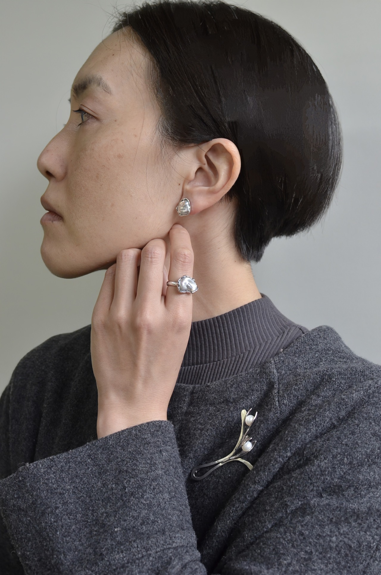 baroqueパール(ライトグレー) ピアスR ⅰ