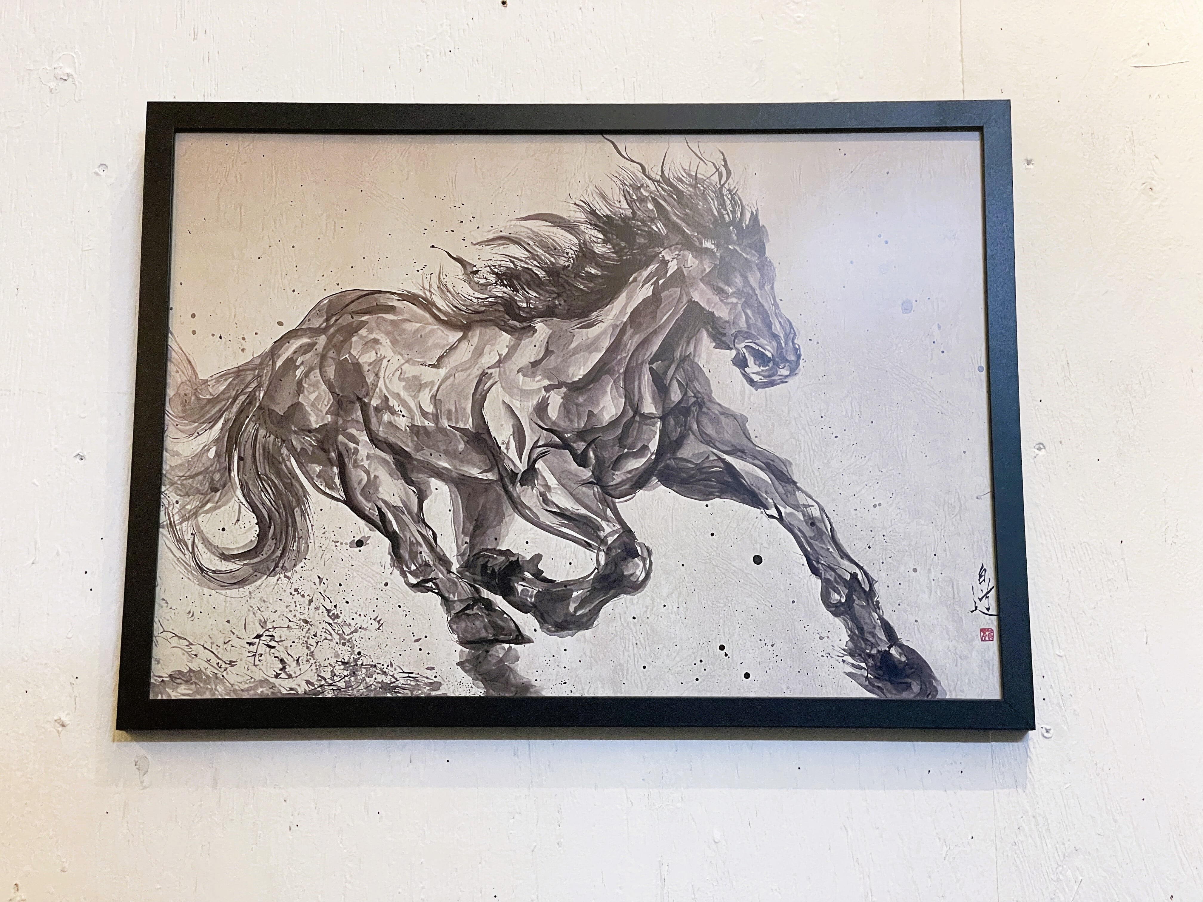 現代水墨画家 絵師白道 「龍馬」（墨） （複製画）馬 絵 絵画 伝統芸術