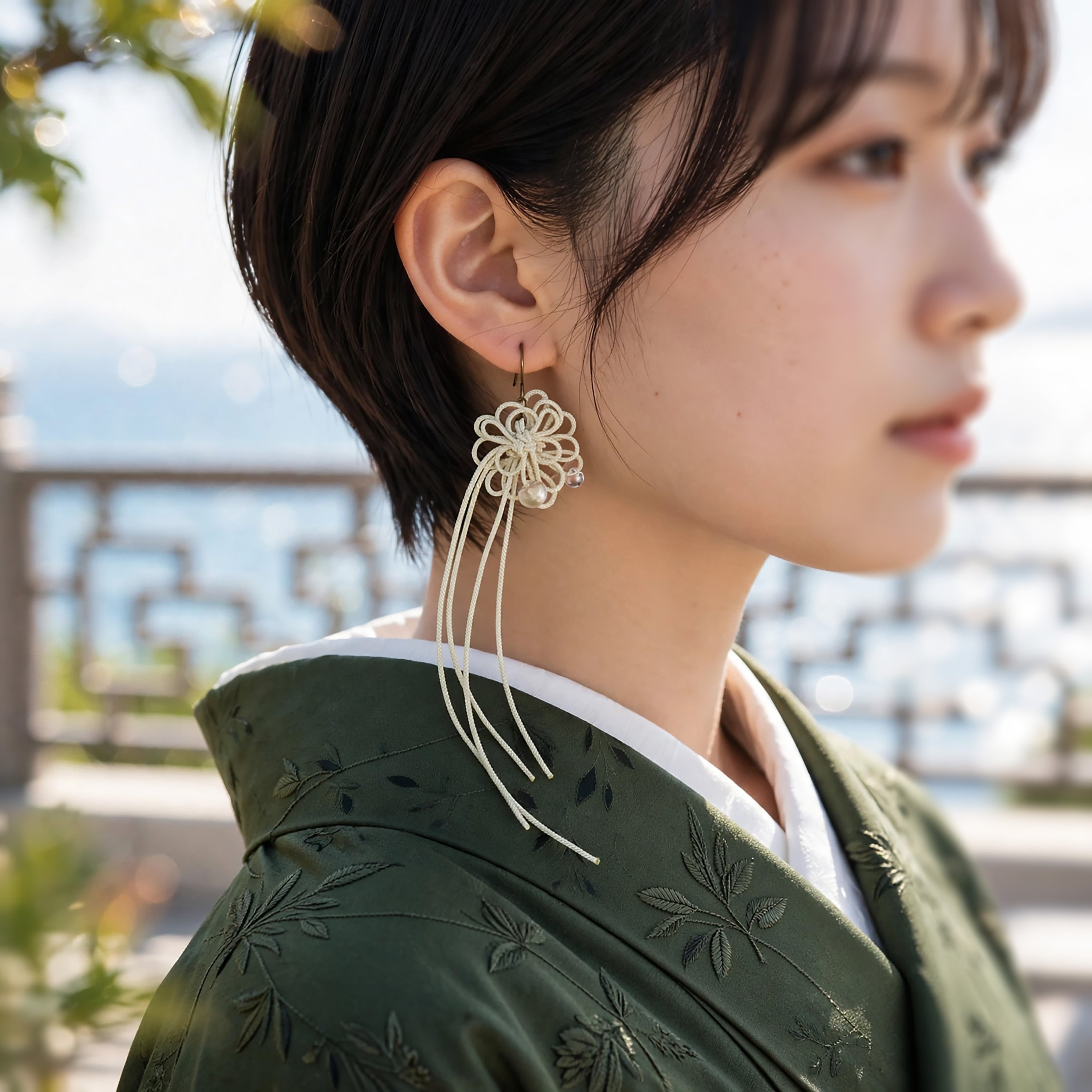 【新作】飾り結び+アクリルビーズピアス「ヒナウタカタ」 | 浴衣・着物・普段使いにも。