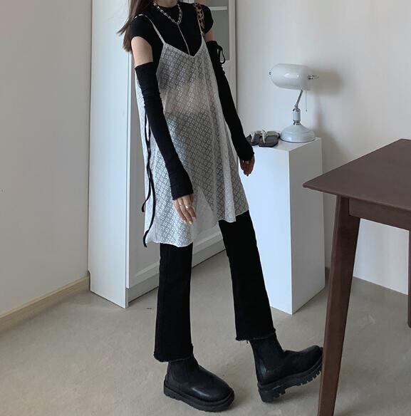 夏新作 トップス キャミソール シースルー メッシュ ワンピース insスタイル