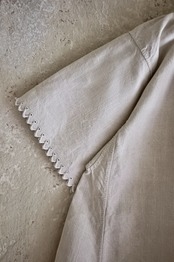 フランス 1900s リネン 灰色サーカスとピエロギャザーワンピースc アンティーク