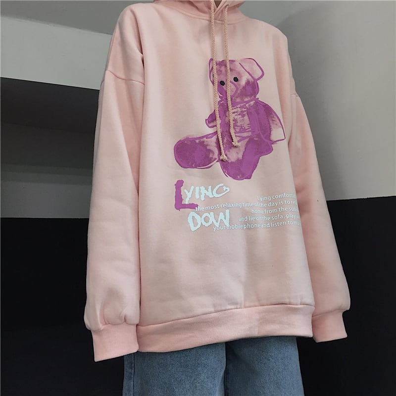 新品 くまちゃんフードつきベルベット起毛オーバーサイズトップス