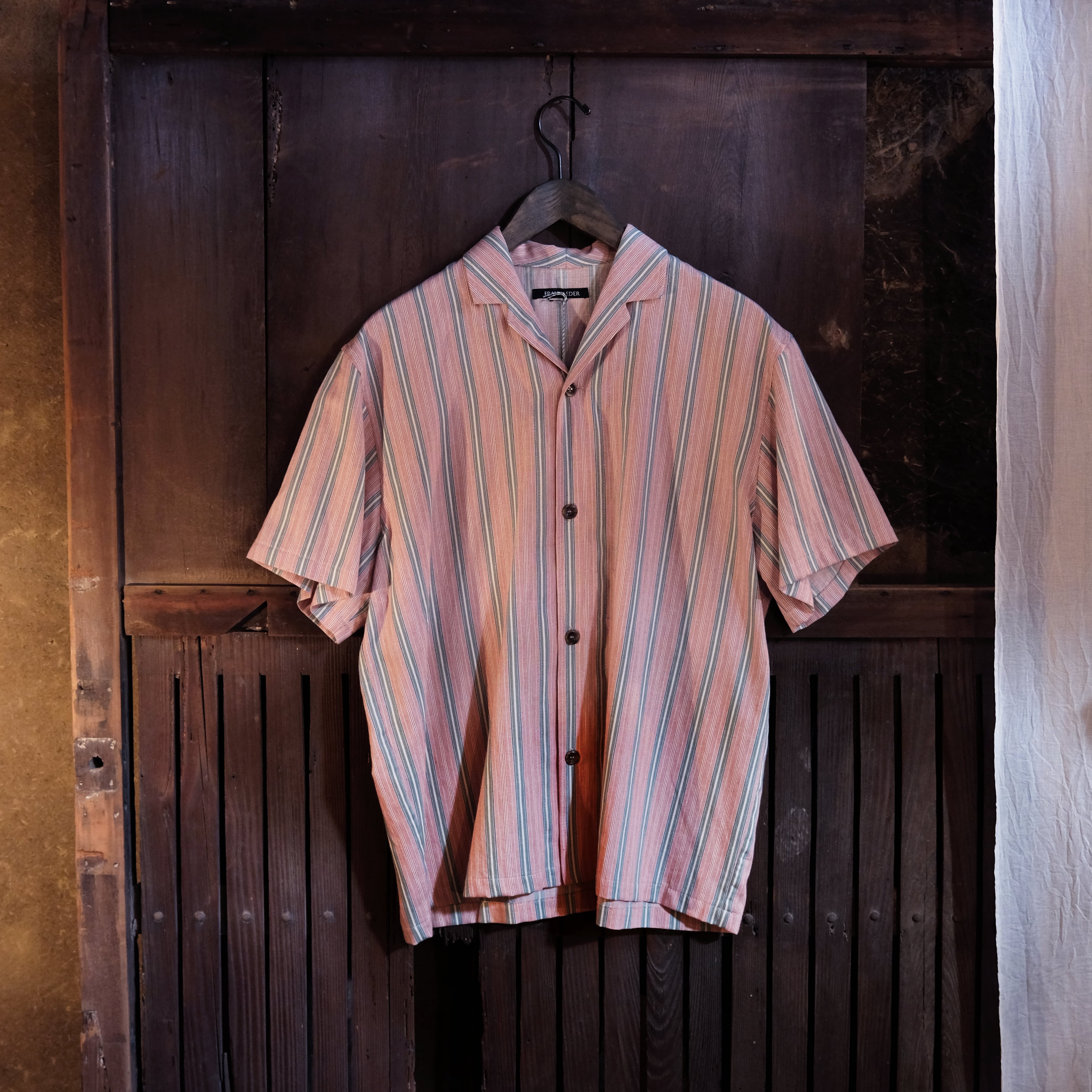 FRANK LEDER フランクリーダー オーガニックコットンストライプ 半袖オープンカラーシャツ 0716055