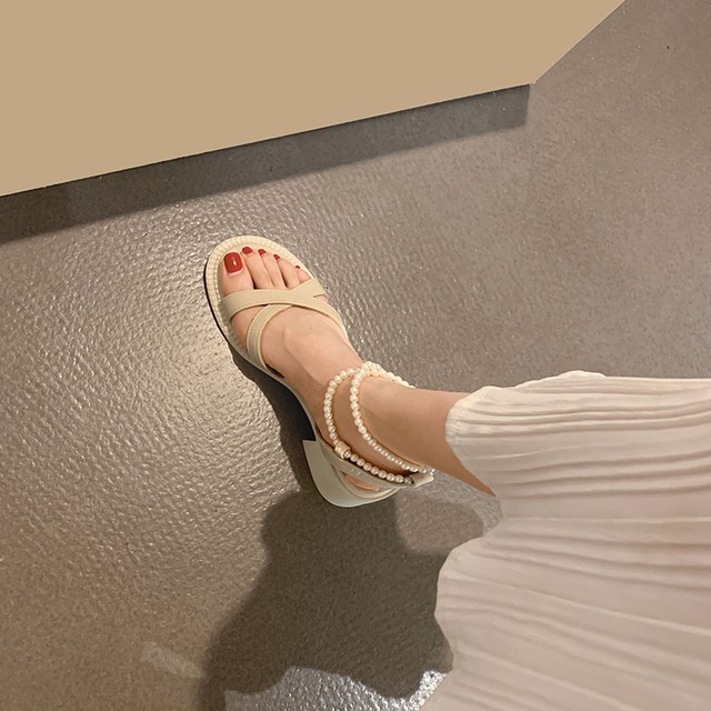 サンダルサマーレッドスタイルヒール ハイヒール 靴 シューズ 夏物 パール 真珠 フェイクシューズ37183662020