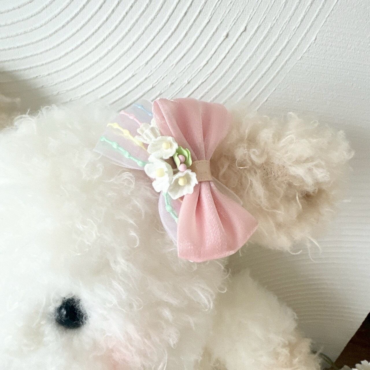 お花のストライプダブルリボンパッチン（バレッタ）