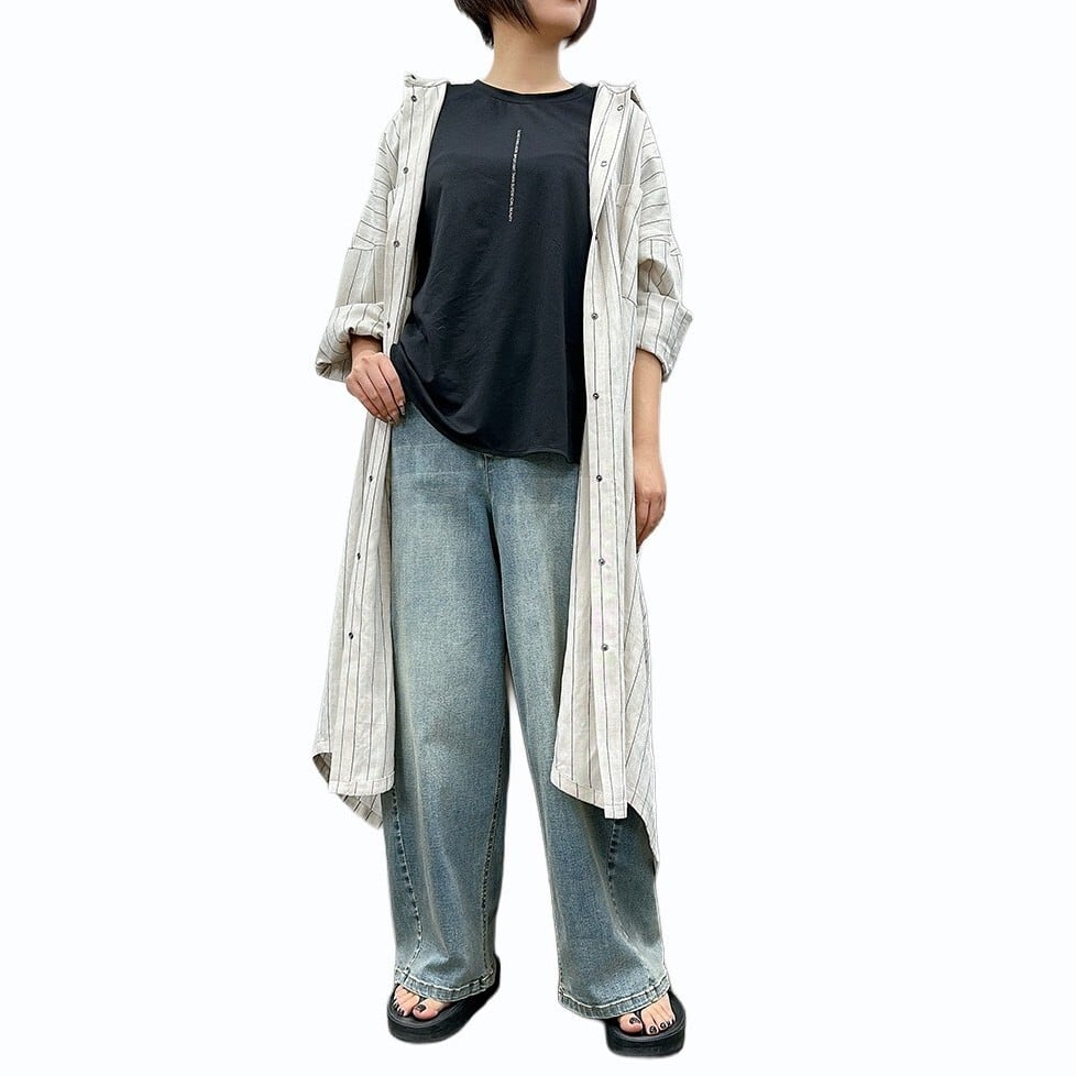 ピンストライプロングシャツ