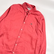 リネン100% LACOSTE ラコステ REGULAR FIT BD ボタンダウン 長袖シャツ FR41 US M/L /ピンクレッド系 メンズ