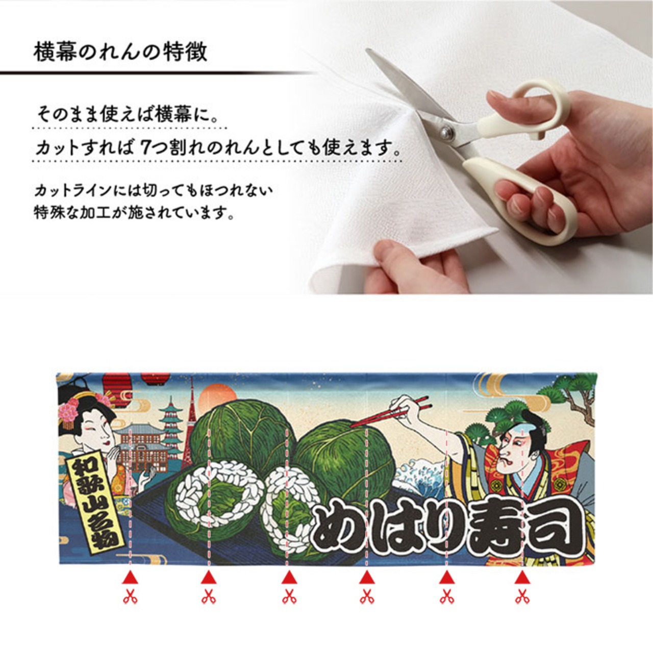 【受注生産】のれん めはり寿司/めはりずし Ukiyo-e Style 140×50cm