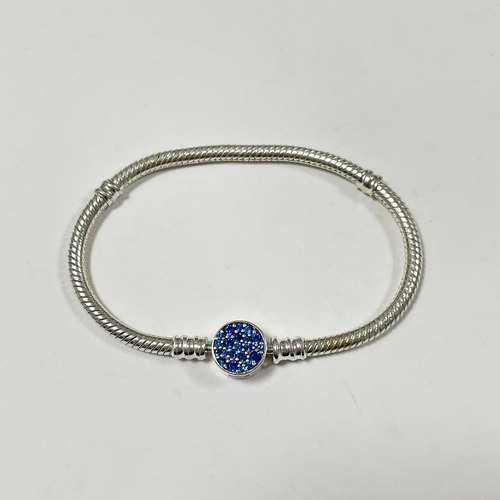 Pandora Moments Sparkling Blue Disc Clasp Snake Chain Bracelet