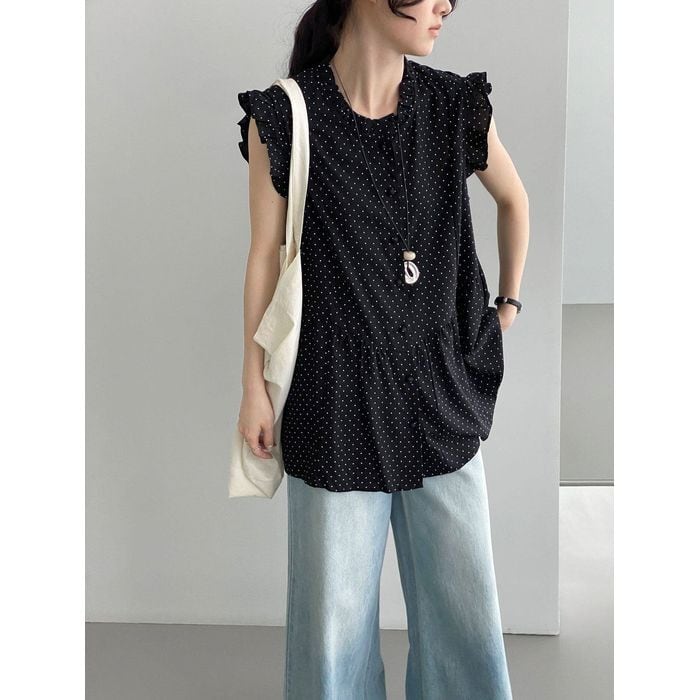 dot frill sleeveless blouse 14474 | abeille