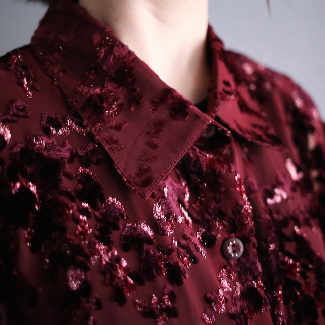see-through on velours art pattern wide silhouette over size shirt