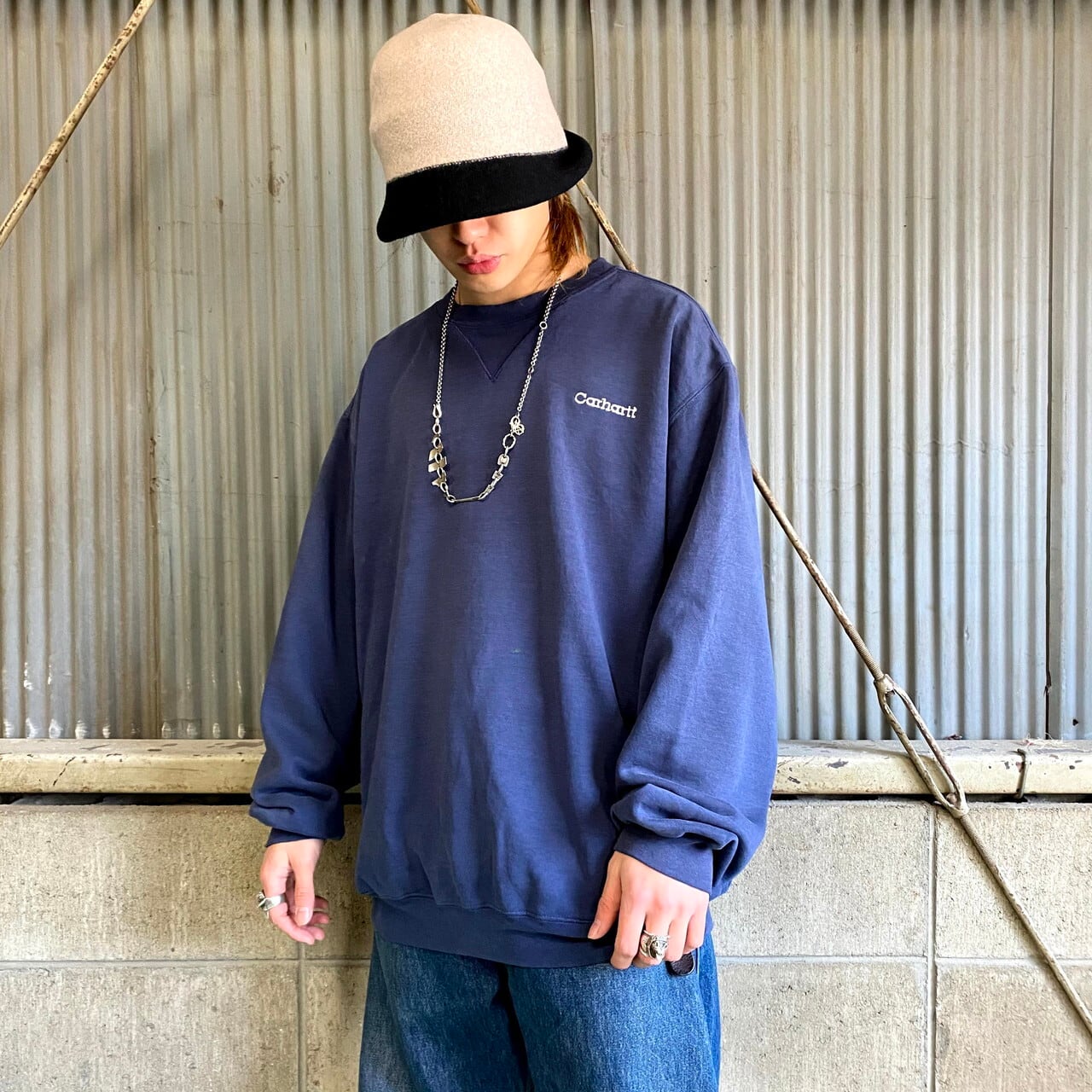 Carhartt カーハート ワンポイントロゴ スウェットシャツ メンズXL 古着 前Vガゼット トレーナー ネイビー 紺色【スウェット】 |  cave 古着屋【公式】古着通販サイト