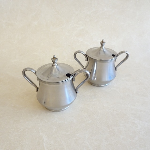 両取っ手のステンレスシュガーポット 2個セット