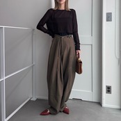 crew neck tulle sheer short tops/brown