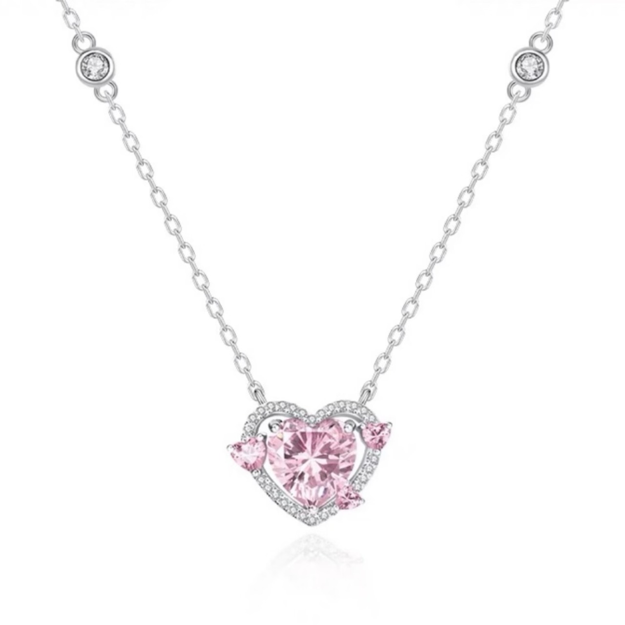 ペンダント かわいい ピンク ハート ダイヤモンド シルバー ネックレス - 1