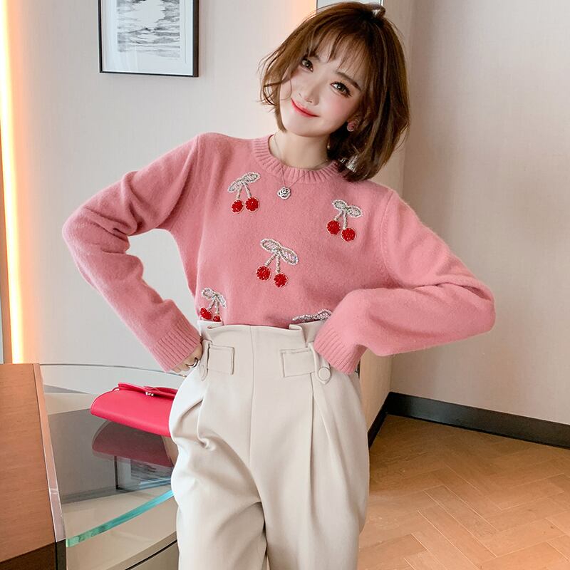 ニットラウンドネックセーター 大人ガーリー スウィート キュート カジュアル オータム 秋物 ウィンター 冬物 Oネック MIUCO46661311015