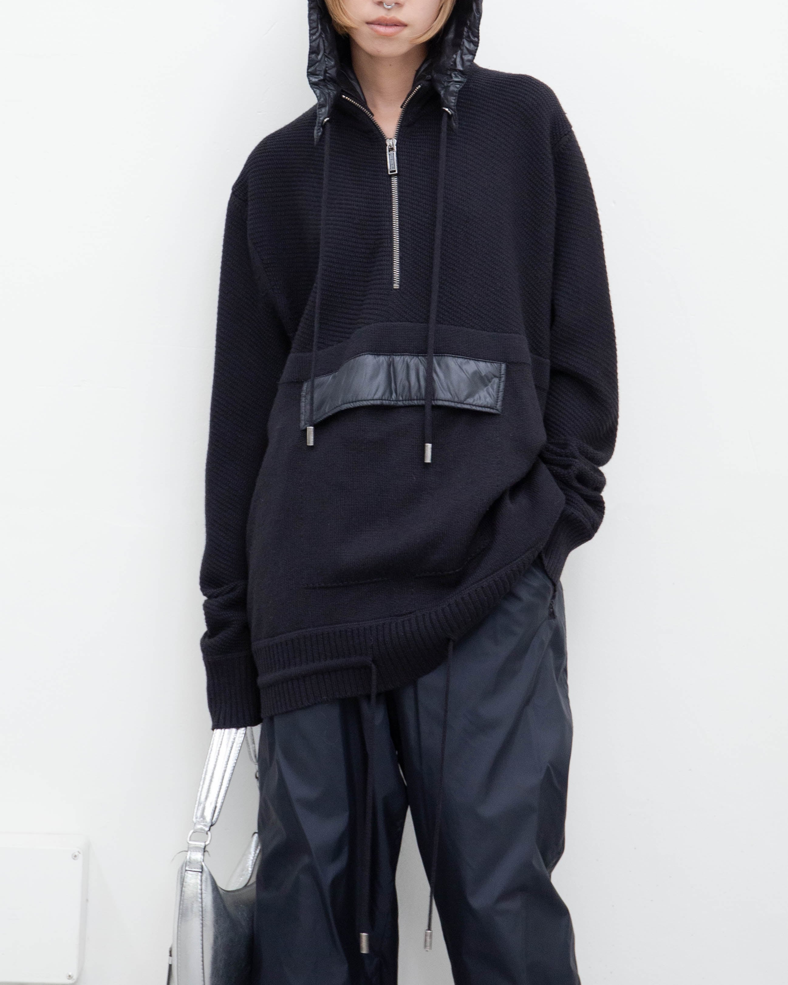 トップス 2000s dirk bikkembergs zip knit 2000s DIRK BIKKEMBERGS - half-zip knit jumper w/detachable nylon