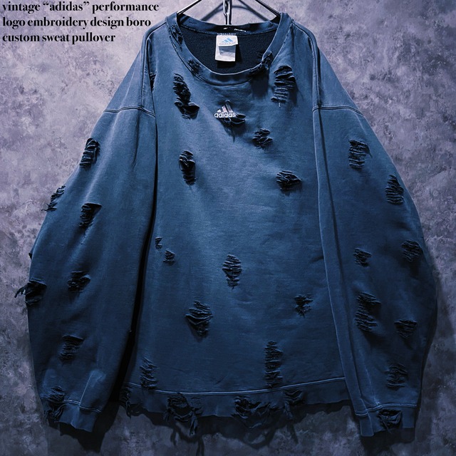 【doppio】vintage “adidas” performance logo embroidery design boro custom sweat pullover