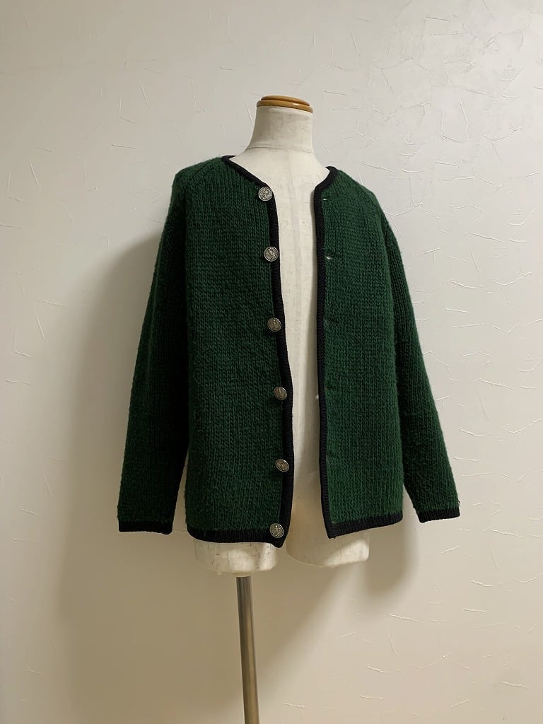 1960~70's Euro Piping Design No Collar Tyrolean Knit Jacket